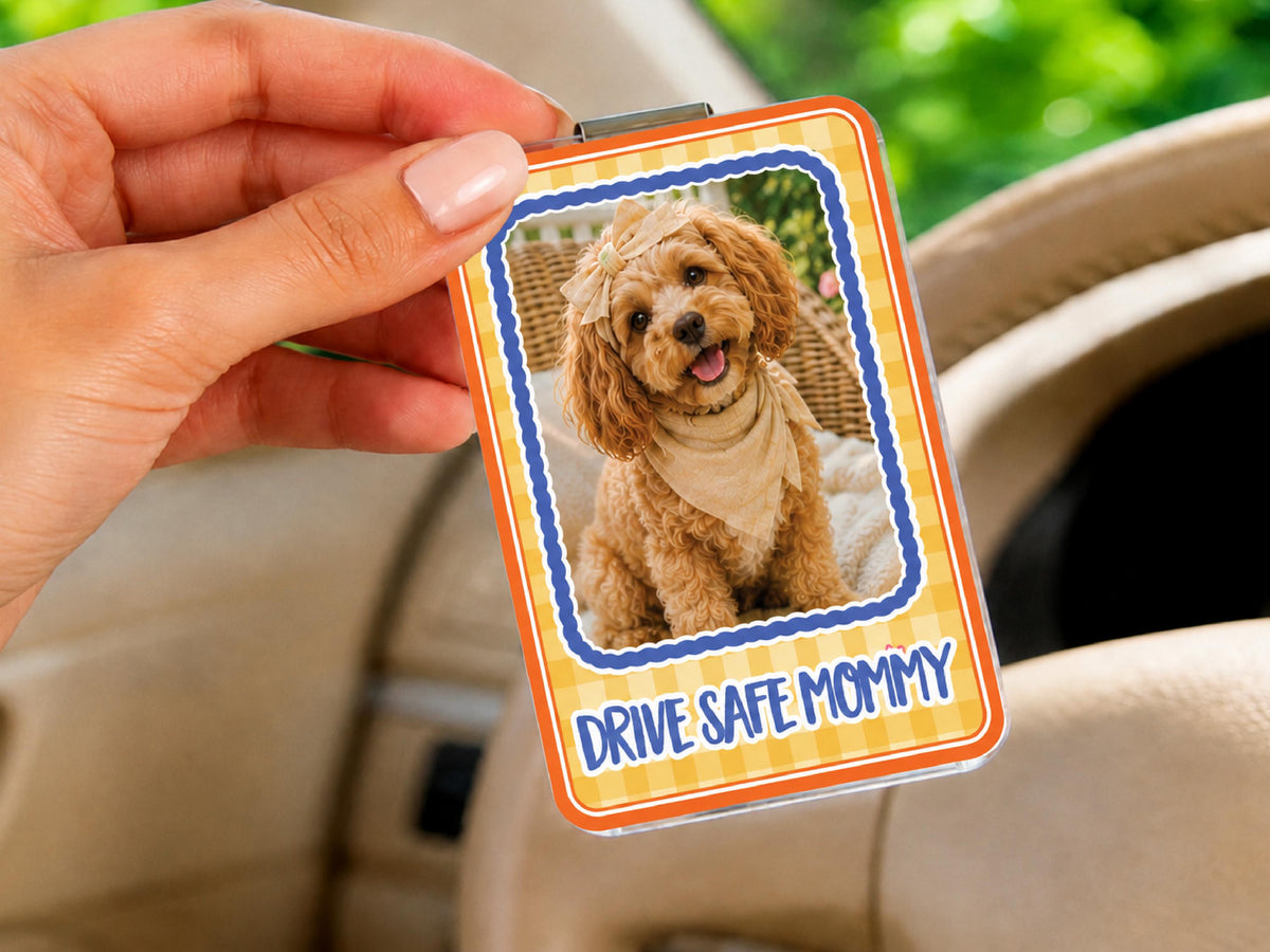 Personalized Dog Photo Car Visor Clip, Custom Pet Portrait Sun Visor, Christmas Gift for Pet Owner, Cute Dog Mom Dog Dad Drive Safe Gifts