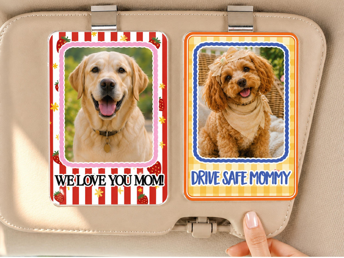 Personalized Dog Photo Car Visor Clip, Custom Pet Portrait Sun Visor, Christmas Gift for Pet Owner, Cute Dog Mom Dog Dad Drive Safe Gifts