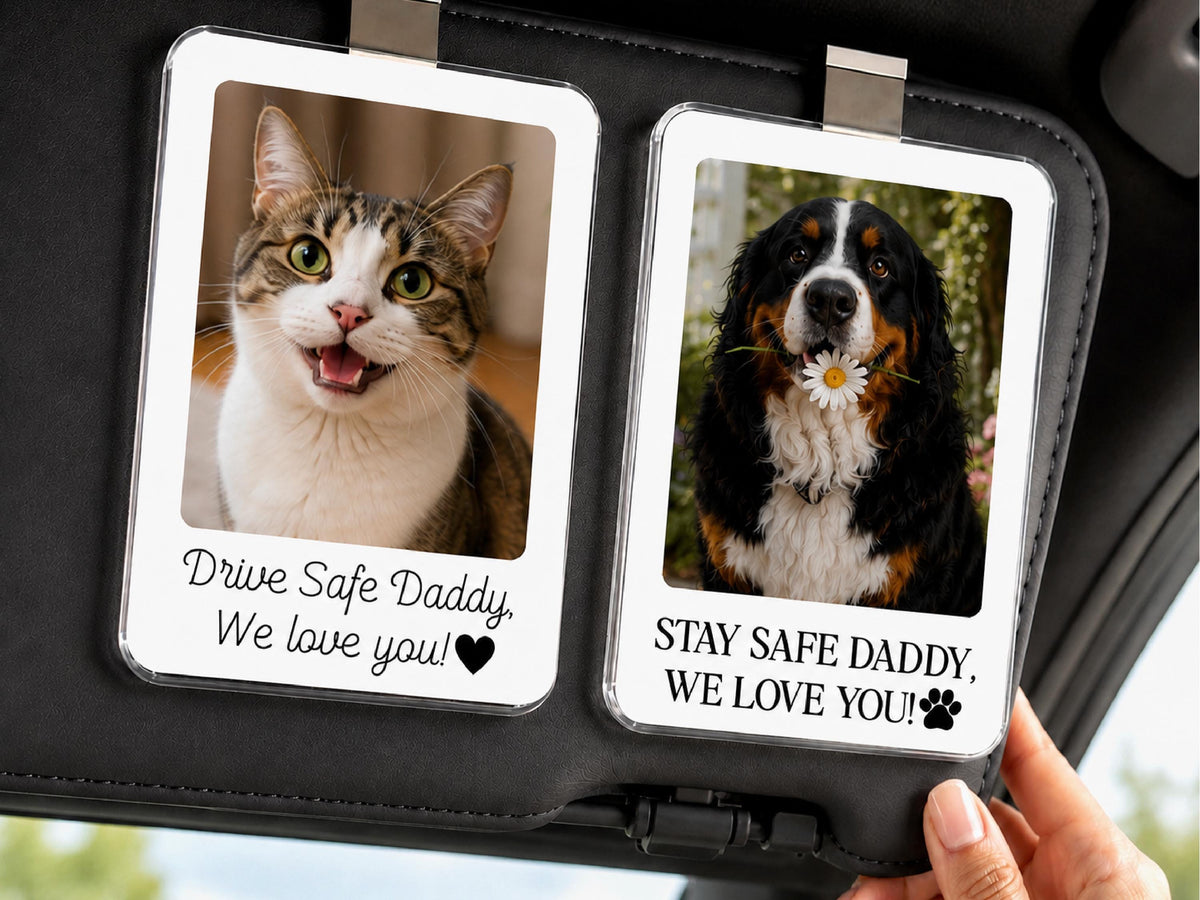 Personalized Dog Photo Car Visor Clip, Custom Pet Portrait Sun Visor, Christmas Gift for Pet Owner, Cute Dog Mom Dog Dad Drive Safe Gifts