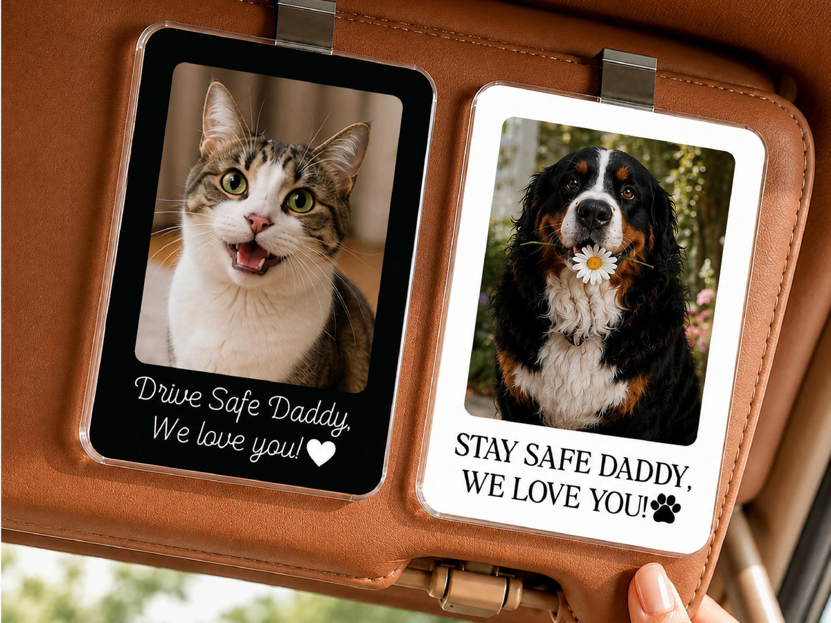Personalized Dog Photo Car Visor Clip, Custom Pet Portrait Sun Visor, Christmas Gift for Pet Owner, Cute Dog Mom Dog Dad Drive Safe Gifts