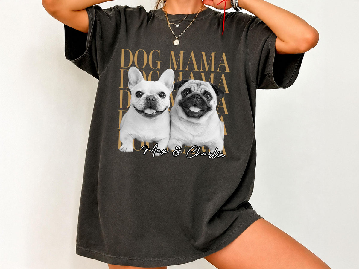 Dog Mom Shirt, Custom Pet Portrait from Photo Shirt, Personalized Comfort Colors Dog Mama Tee, Dog Mom Gift, Dog Lover Gift