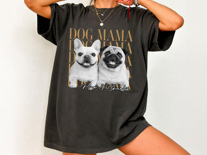 Dog Mom Shirt, Custom Pet Portrait from Photo Shirt, Personalized Comfort Colors Dog Mama Tee, Dog Mom Gift, Dog Lover Gift
