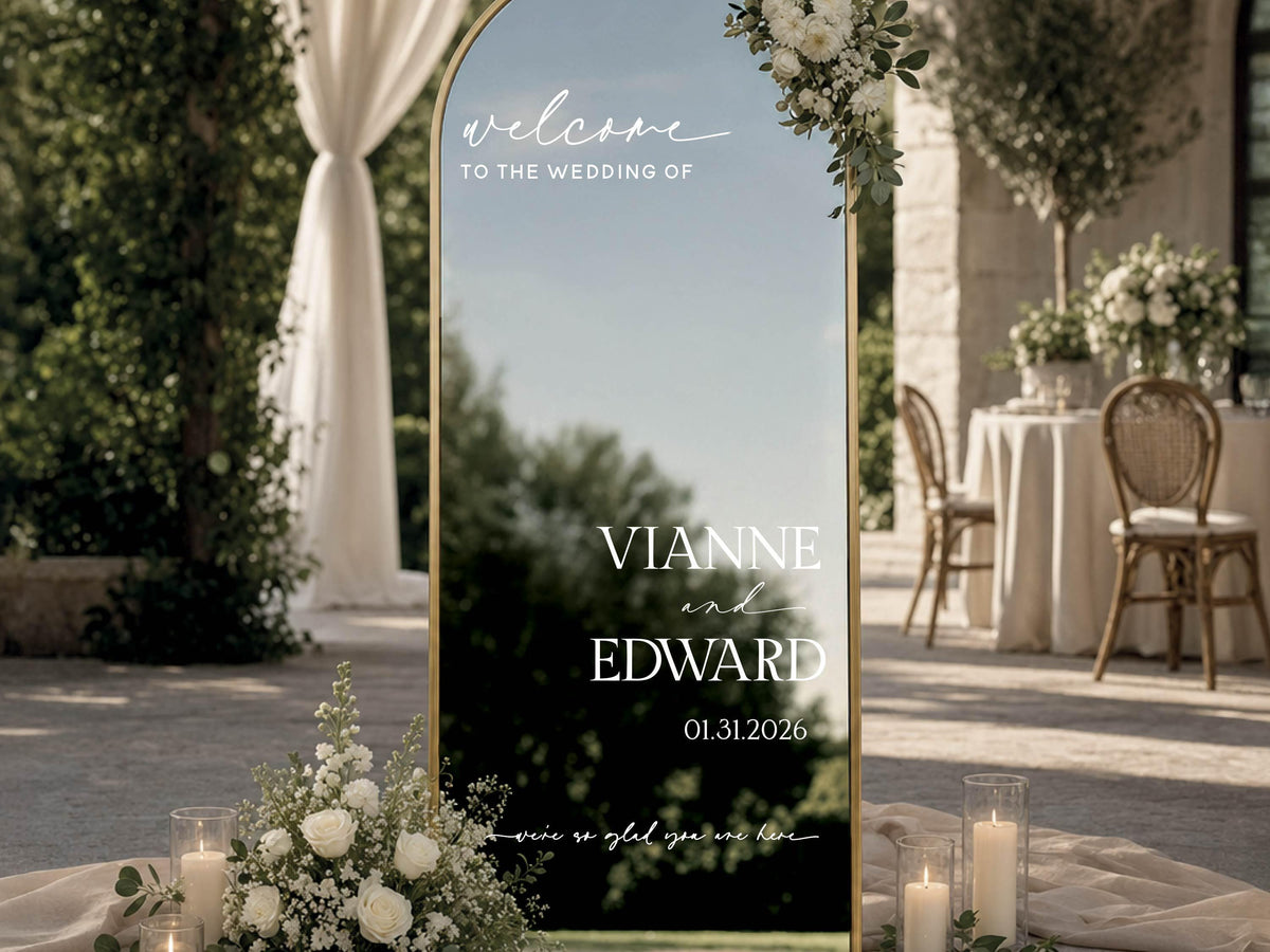 Personalized Wedding Mirror Decal, Custom Vinyl Welcome Sign Sticker, Wedding Reception Decor, Bridal Shower Sign