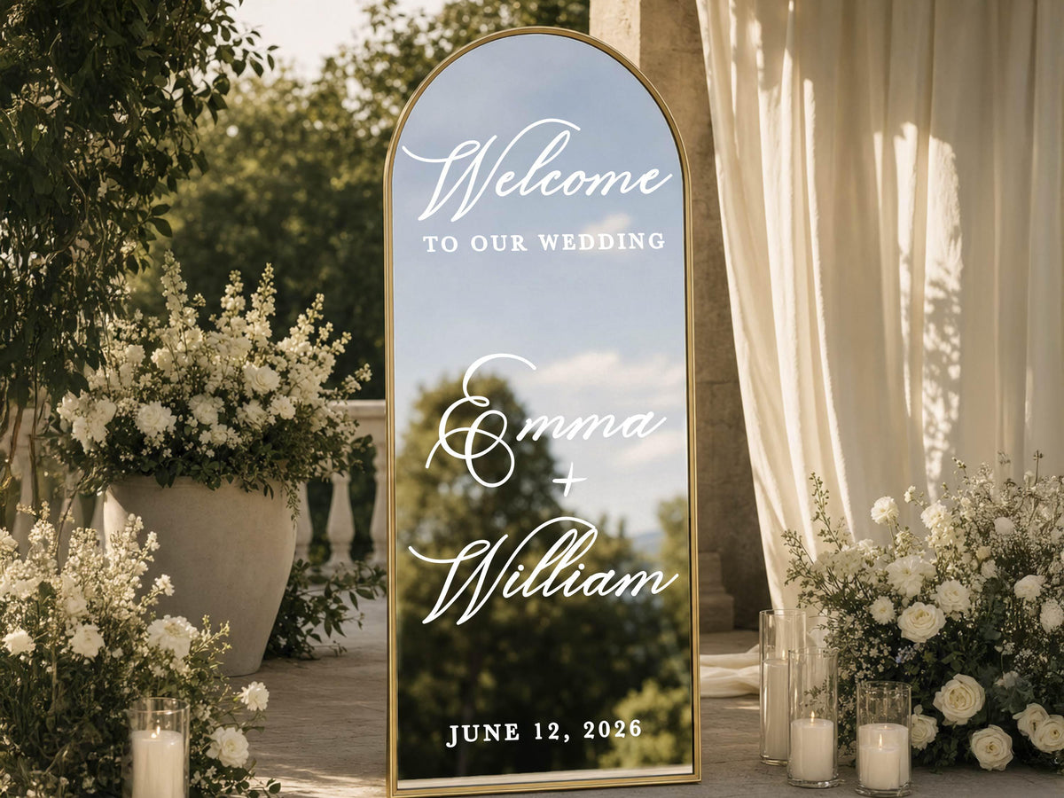 Personalized Wedding Mirror Decal, Custom Vinyl Welcome Sign Sticker, Wedding Reception Decor, Bridal Shower Sign