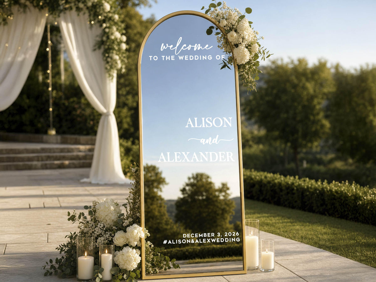 Personalized Wedding Mirror Decal, Custom Vinyl Welcome Sign Sticker, Wedding Reception Decor, Bridal Shower Sign