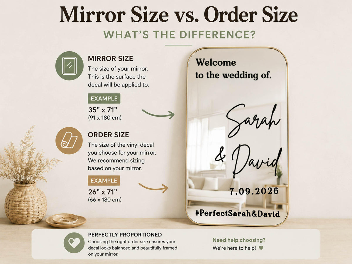 Personalized Wedding Mirror Decal, Custom Vinyl Welcome Sign Sticker, Wedding Reception Decor, Bridal Shower Sign
