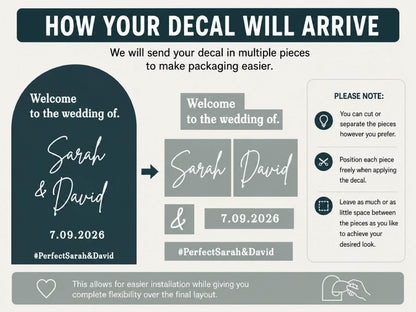 Personalized Wedding Mirror Decal, Custom Vinyl Welcome Sign Sticker, Wedding Reception Decor, Bridal Shower Sign