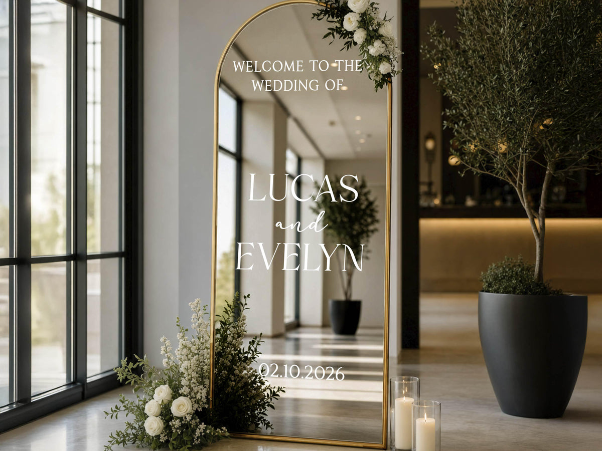 Personalized Wedding Mirror Decal, Custom Vinyl Welcome Sign Sticker, Wedding Reception Decor, Bridal Shower Sign
