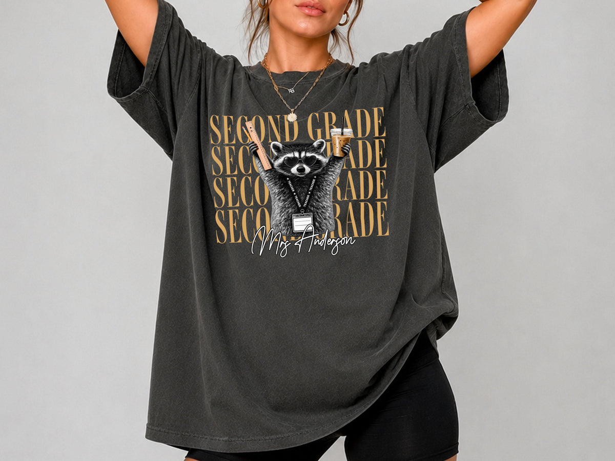 2nd Grade Teacher Shirt, Personalized Second Grade Teacher Shirt, Funny Raccoon Teacher Shirt, Comfort Colors Back to School Teacher Shirt