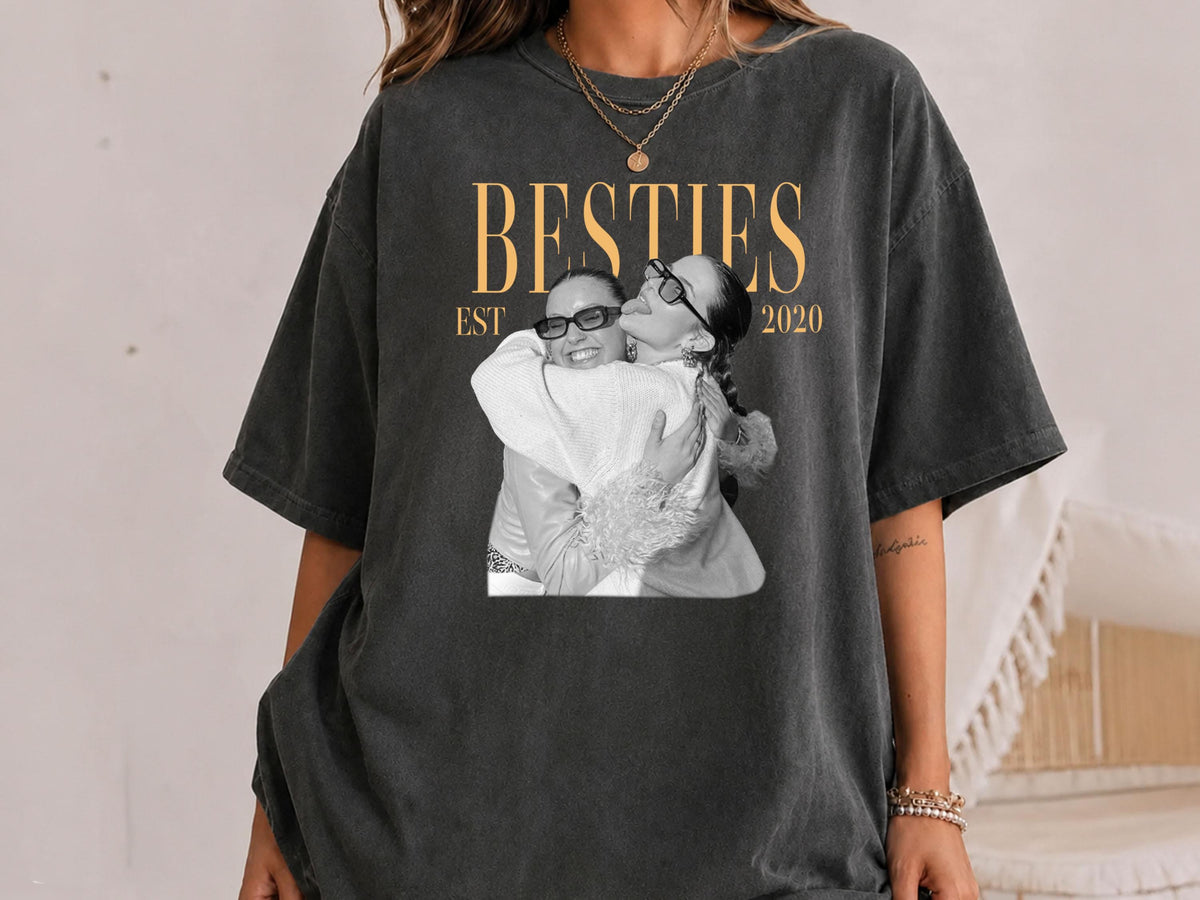 Custom Photo Shirt for Besties, Personalized Best Friend Comfort Colors Tee with Year, Birthday Gift for Friend, Bestie Gifts