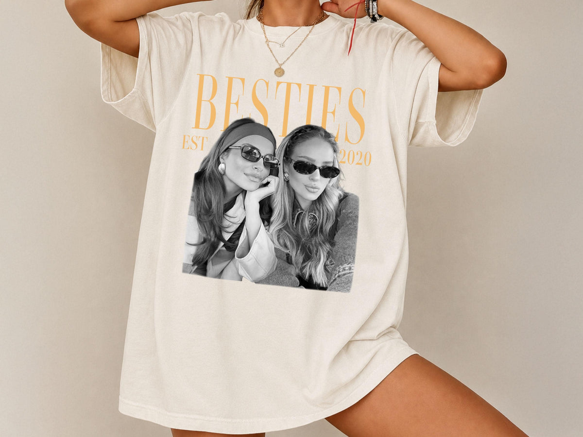 Custom Photo Shirt for Besties, Personalized Best Friend Comfort Colors Tee with Year, Birthday Gift for Friend, Bestie Gifts