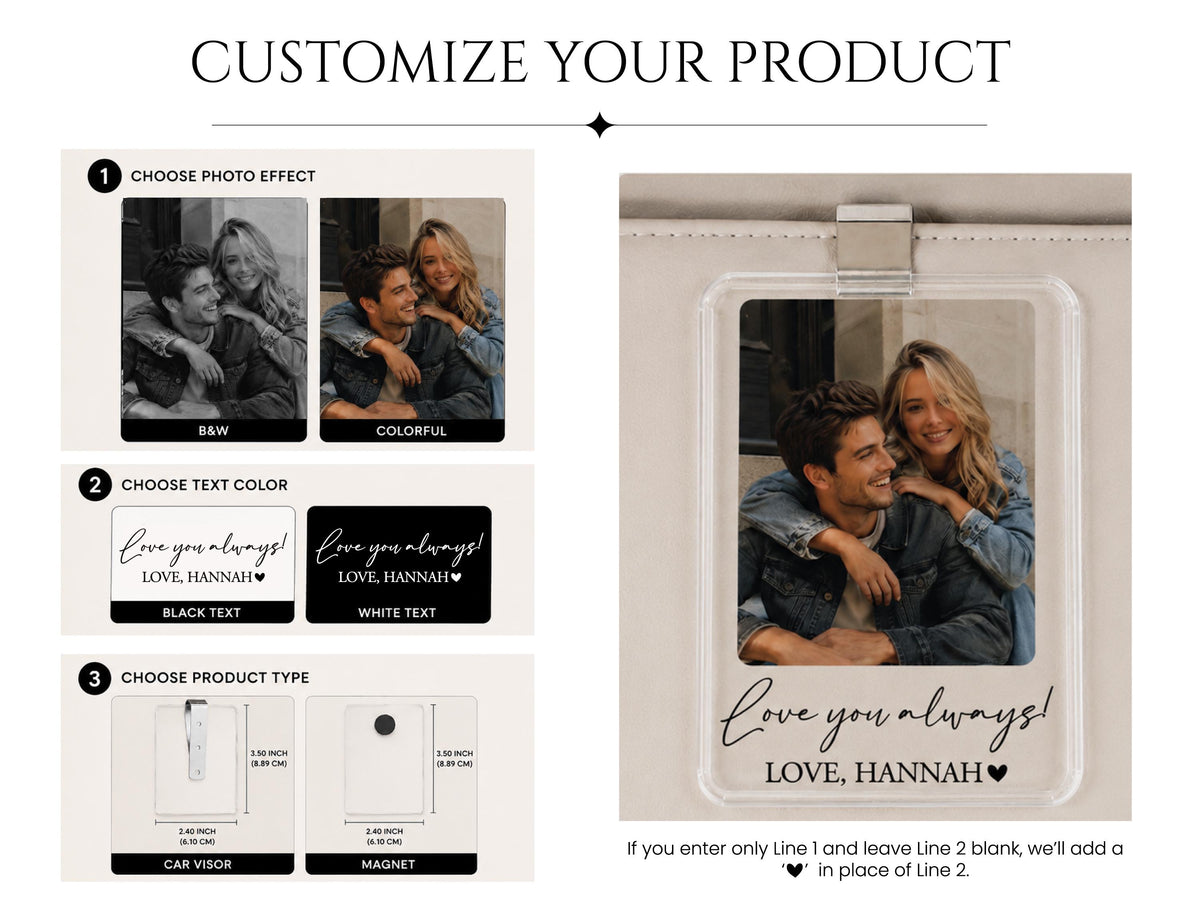 Personalized Couple Photo Car Visor Clip, Drive Safe I Love You Romantic Gifts for Him, Unique Anniversary Gift for Husband, Sun Visor Clip