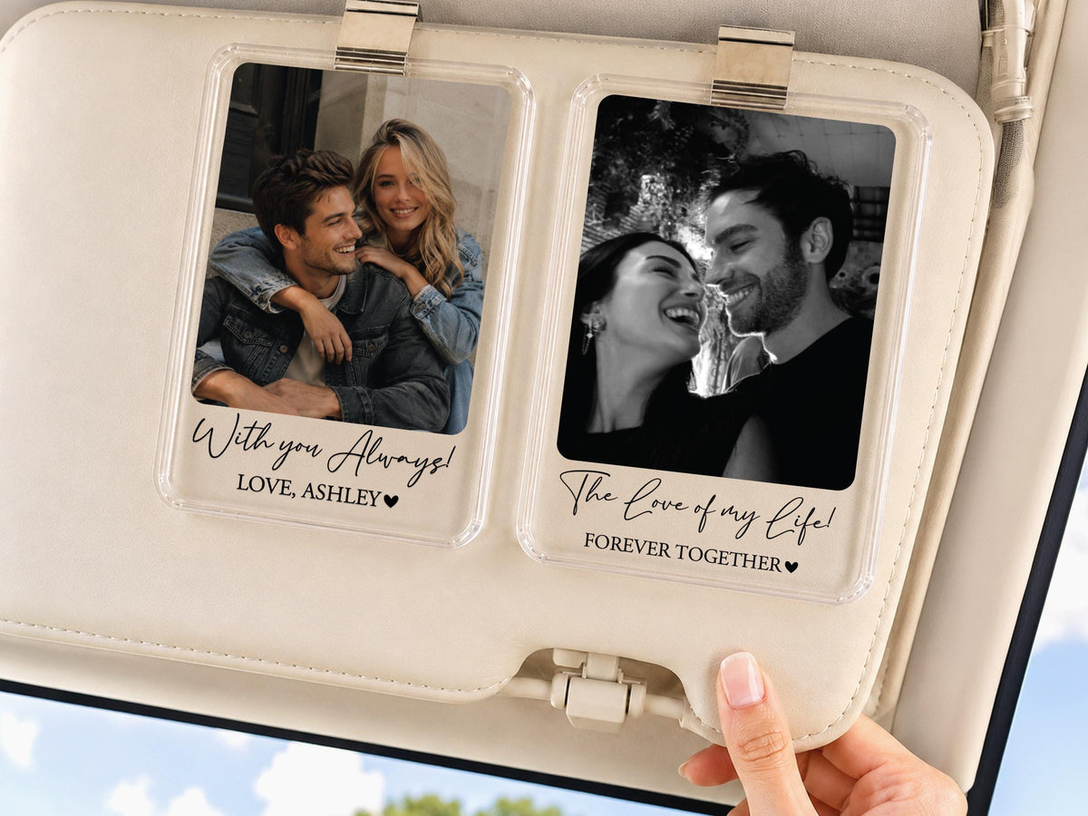 Personalized Couple Photo Car Visor Clip, Drive Safe I Love You Romantic Gifts for Him, Unique Anniversary Gift for Husband, Sun Visor Clip