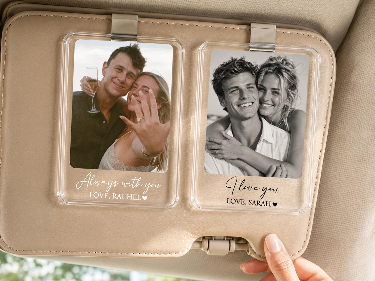 Personalized Couple Photo Car Visor Clip, Drive Safe I Love You Romantic Gifts for Him, Unique Anniversary Gift for Husband, Sun Visor Clip