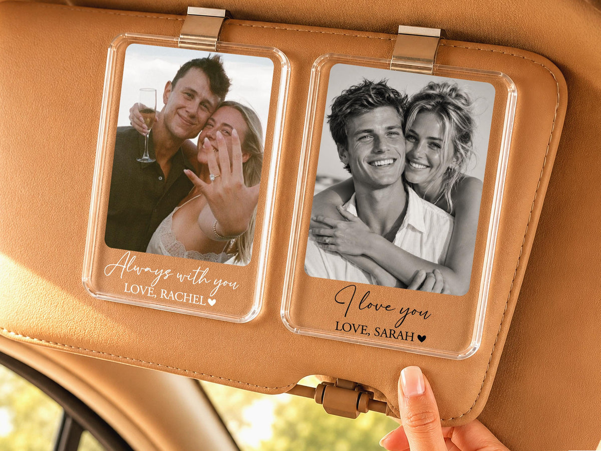 Personalized Couple Photo Car Visor Clip, Drive Safe I Love You Romantic Gifts for Him, Unique Anniversary Gift for Husband, Sun Visor Clip