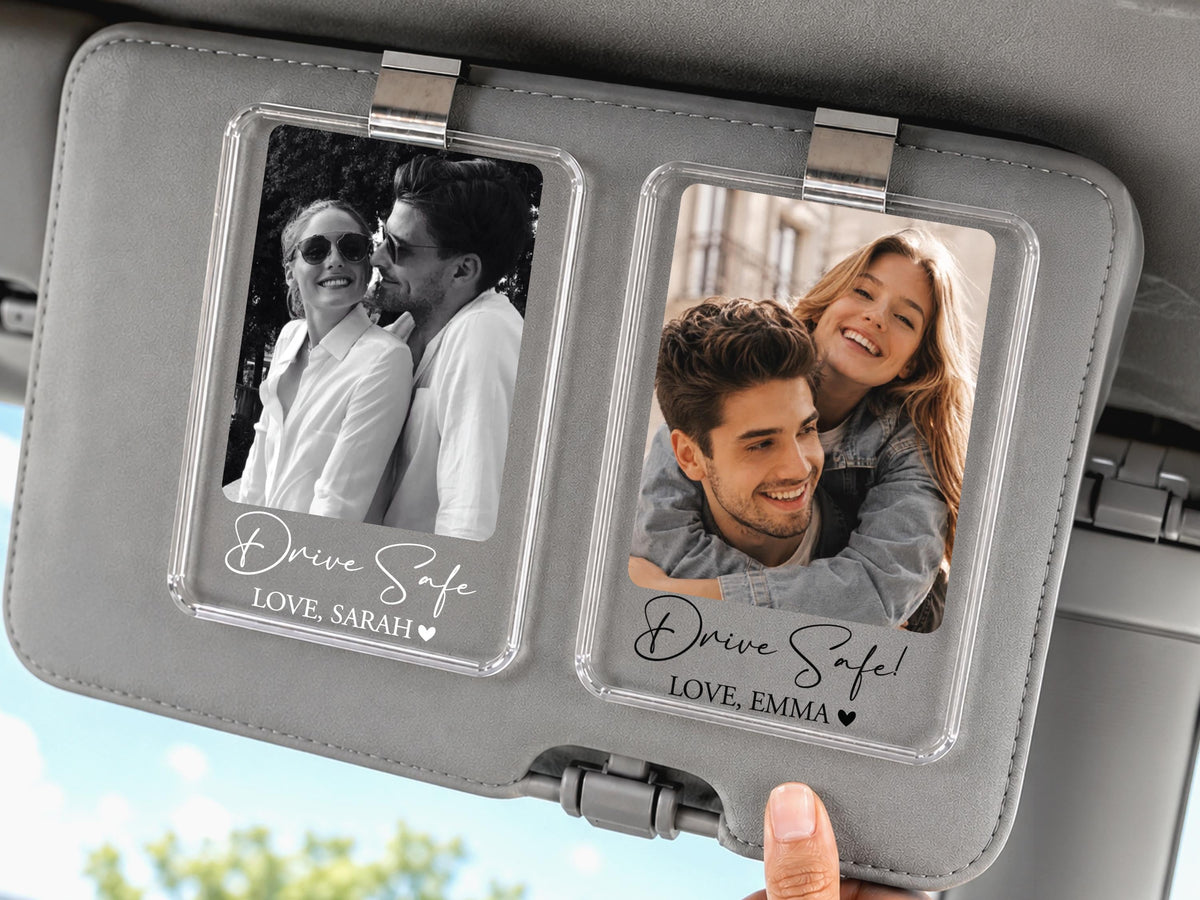 Personalized Couple Photo Car Visor Clip, Drive Safe I Love You Romantic Gifts for Him, Unique Anniversary Gift for Husband, Sun Visor Clip