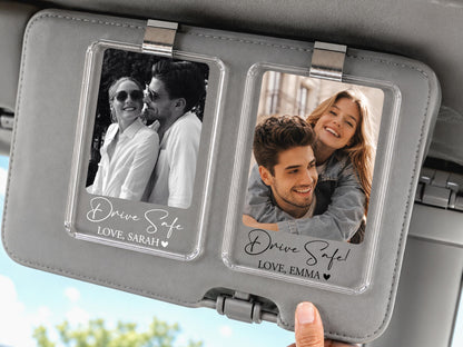 Personalized Couple Photo Car Visor Clip, Drive Safe I Love You Romantic Gifts for Him, Unique Anniversary Gift for Husband, Sun Visor Clip