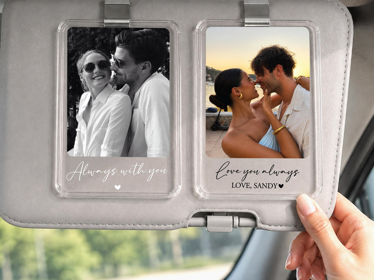 Personalized Couple Photo Car Visor Clip, Drive Safe I Love You Romantic Gifts for Him, Unique Anniversary Gift for Husband, Sun Visor Clip