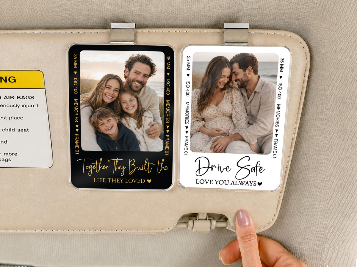 Custom Family Photo Car Visor Clip, Drive Safe Anniversary Gift for Him, Film Strip Photo Frame Couples Personalized Gift, Car Accessories