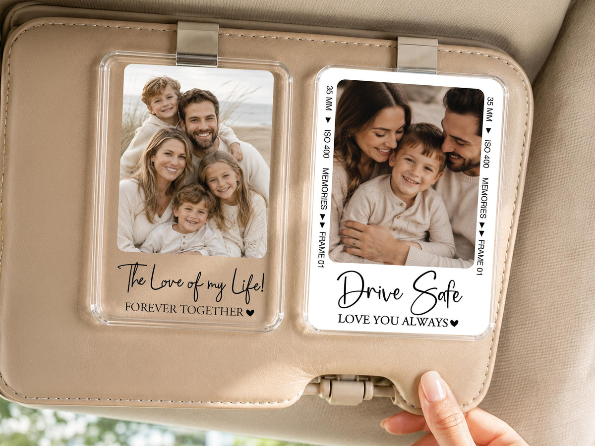 Custom Family Photo Car Visor Clip, Drive Safe Anniversary Gift for Him, Film Strip Photo Frame Couples Personalized Gift, Car Accessories