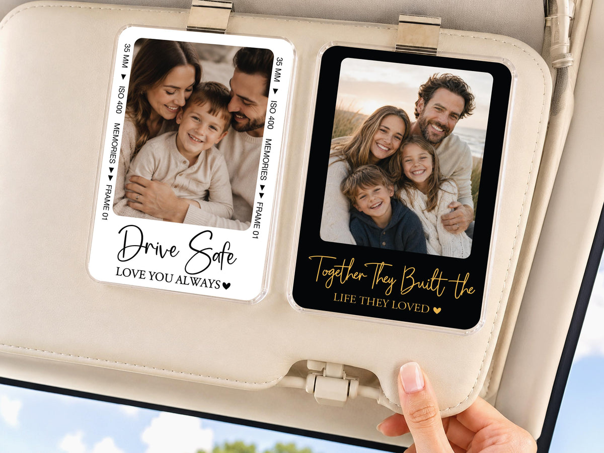 Custom Family Photo Car Visor Clip, Drive Safe Anniversary Gift for Him, Film Strip Photo Frame Couples Personalized Gift, Car Accessories