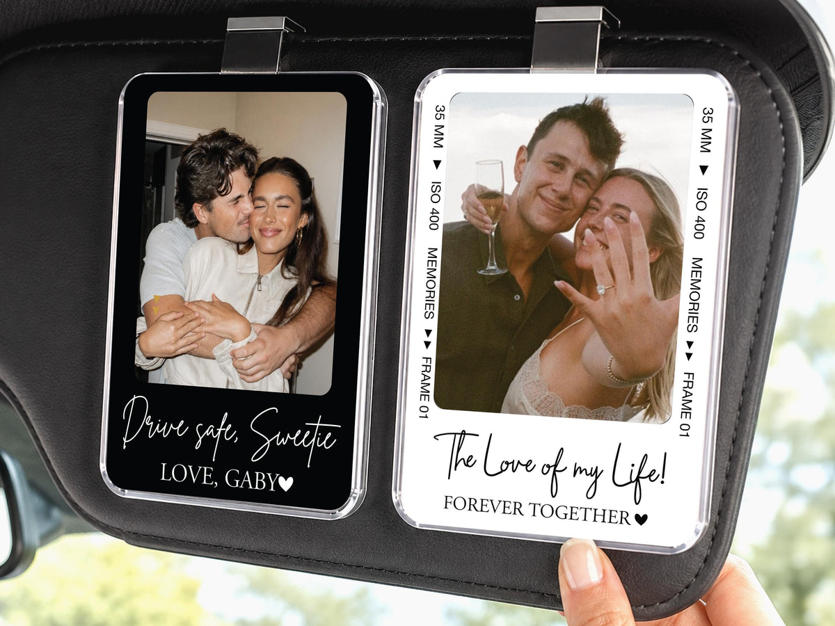 Custom Family Photo Car Visor Clip, Drive Safe Anniversary Gift for Him, Film Strip Photo Frame Couples Personalized Gift, Car Accessories