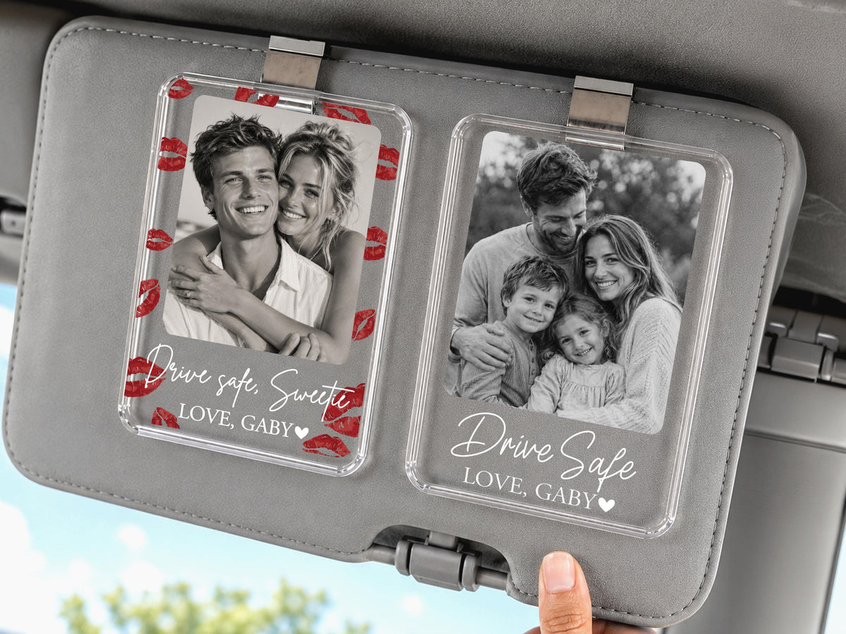 Custom Family Photo Car Visor Clip, Drive Safe Anniversary Gift for Him, Film Strip Photo Frame Couples Personalized Gift, Car Accessories