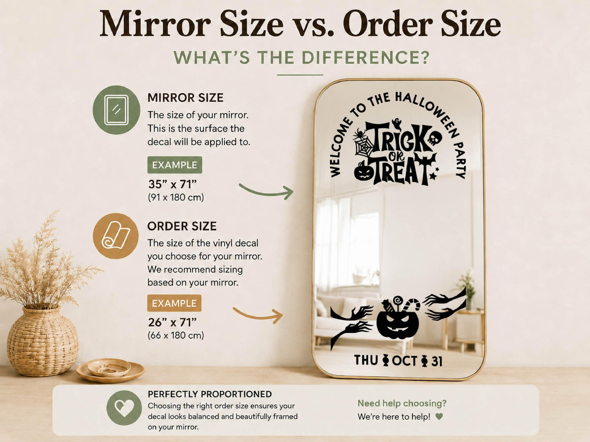 Custom Halloween Mirror Decal, Personalized Welcome Sign, Trick or Treat Vinyl Sticker for Halloween Party Decor