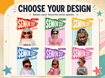Senior 2027 Shirt with Custom Photo, Custom Name Pennant Flag Tee, Class of 2027 Graduation Gift, Comfort Colors T-Shirt