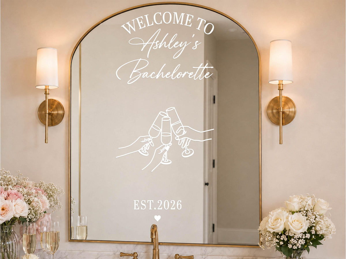Bridal Shower Welcome Mirror Sign, Custom Mirror Decal, Personalized Bachelorette Decorations, Bride Name Sticker, Future Mrs Party Decor