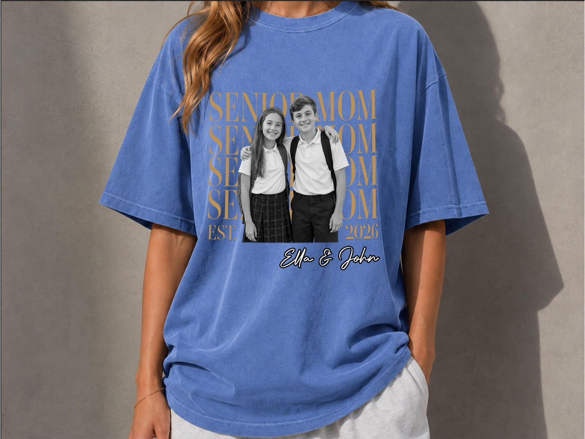Custom Photo Senior Mom Shirt, Personalized Class of 2027 Comfort Colors T-Shirt, Proud Mom Gift, Senior 2027 Shirt, Senior Parent Gift