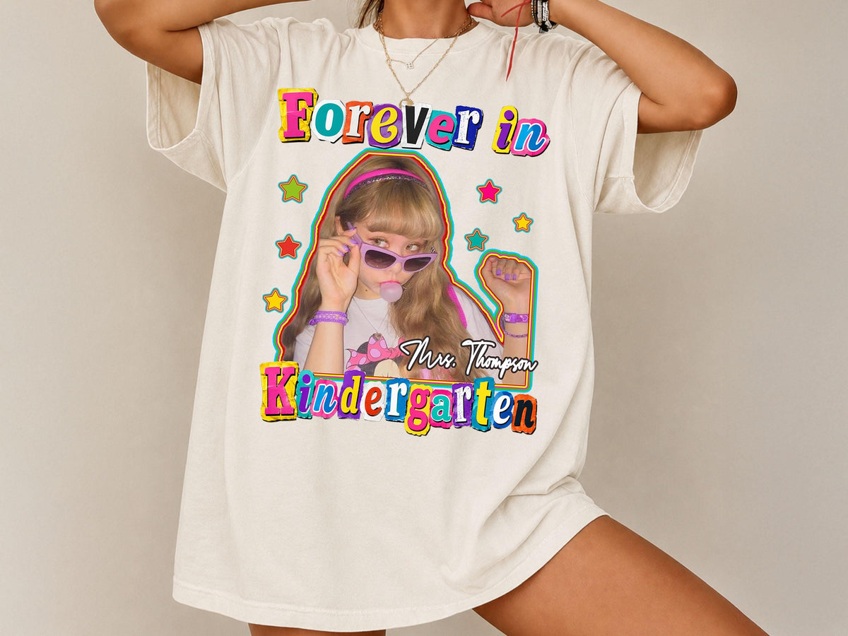 Kindergarten Teacher Shirt with Custom Childhood Photo, Personalized Forever in Kindergarten Tee, Comfort Colors Back to School Shirt