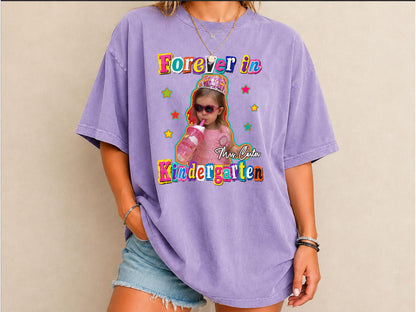 Kindergarten Teacher Shirt with Custom Childhood Photo, Personalized Forever in Kindergarten Tee, Comfort Colors Back to School Shirt
