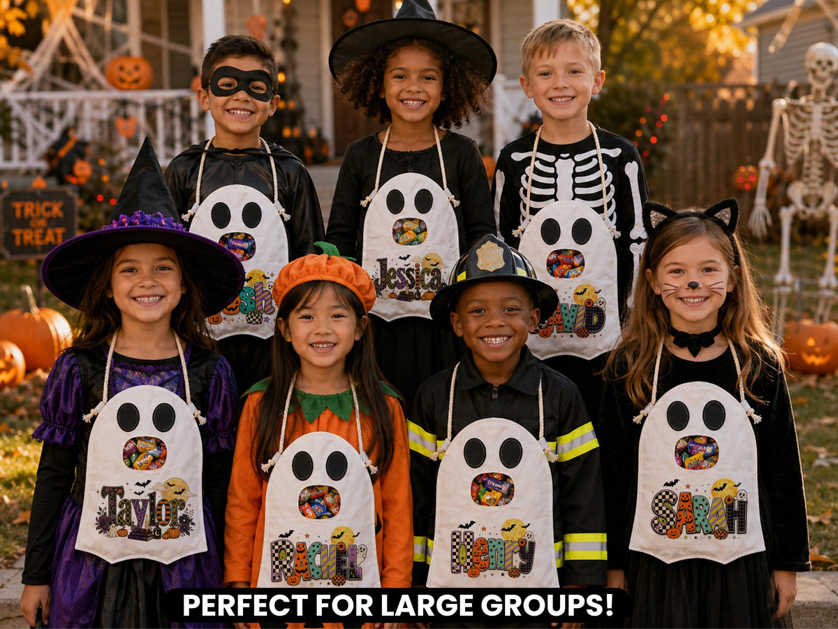 Ghost Halloween Trick or Treat Bag for Kids, Custom Name Spooky Halloween Candy Bag,Personalized Halloween Gift for Kids, Reusable Ghost Bag
