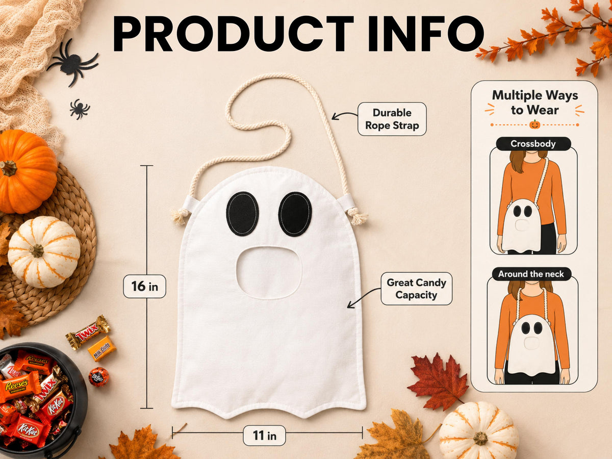 Ghost Halloween Trick or Treat Bag for Kids, Custom Name Spooky Halloween Candy Bag,Personalized Halloween Gift for Kids, Reusable Ghost Bag
