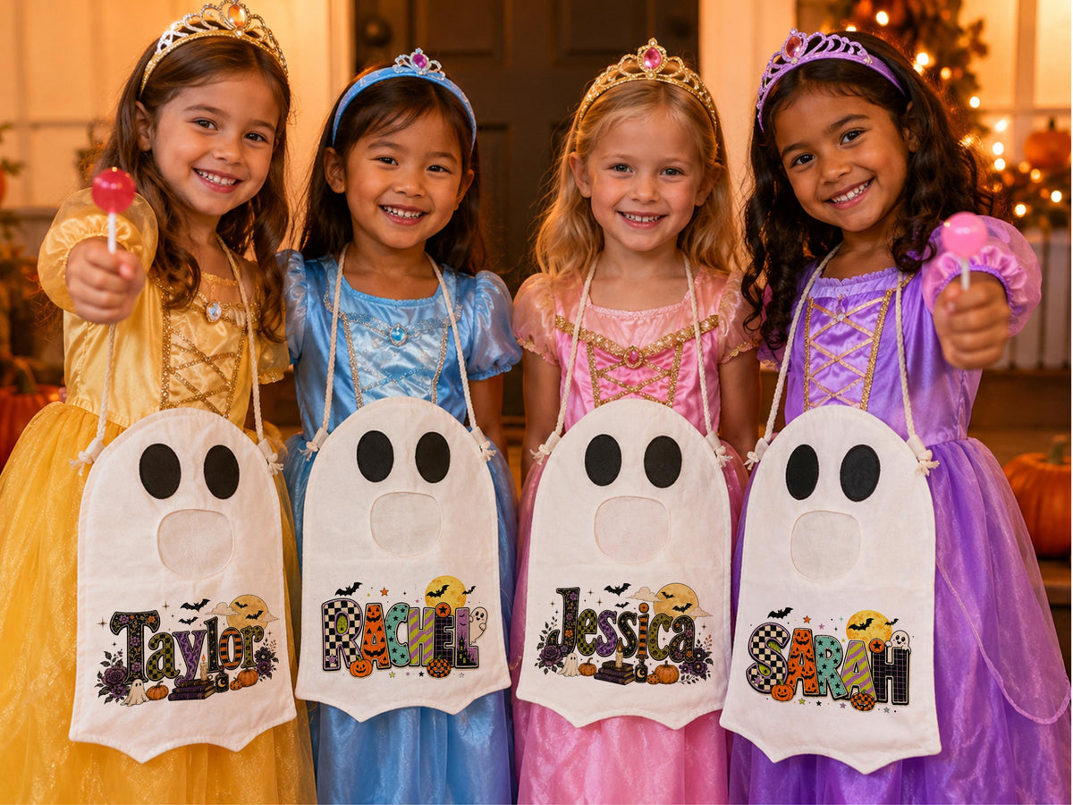 Ghost Halloween Trick or Treat Bag for Kids, Custom Name Spooky Halloween Candy Bag,Personalized Halloween Gift for Kids, Reusable Ghost Bag