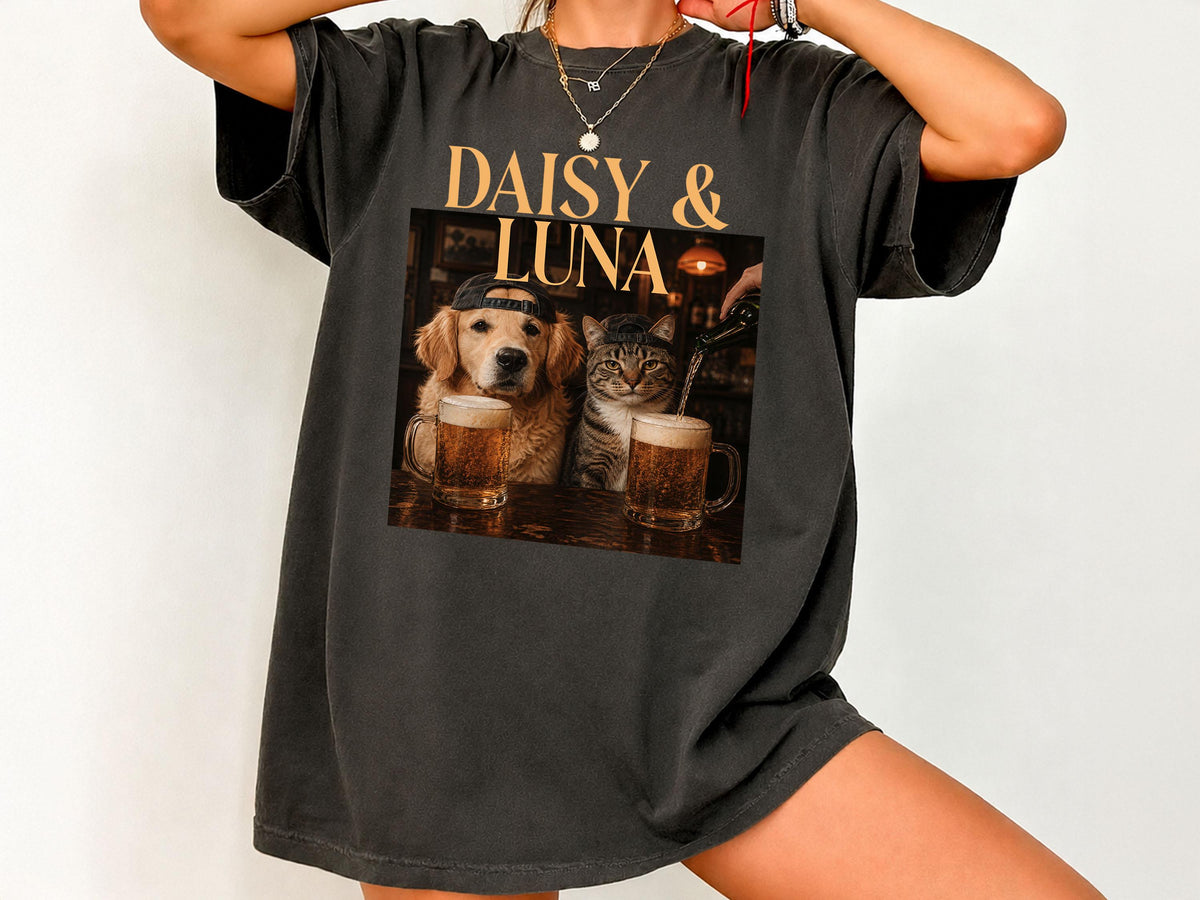 Custom Dog Drinking Beer Shirt, Personalized Pet Portrait Tee, Multi Pet Shirt, Funny Dog Meme Comfort Colors Tee, Dog Mom Gift
