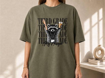 3rd Grade Teacher Shirt, Personalized Raccoon Teacher Shirt, Custom Third Grade Comfort Colors Tee, Funny Back to School Teacher Shirt