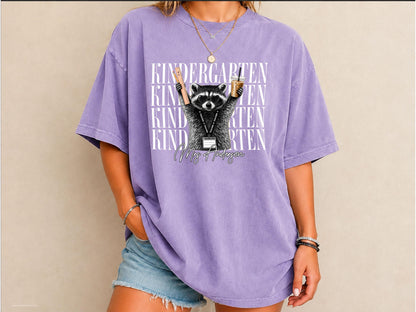 Kindergarten Teacher Shirt, Personalized Raccoon Teacher Shirt, Custom Grade Level Comfort Colors Tee, Funny Back to School Teacher Shirt