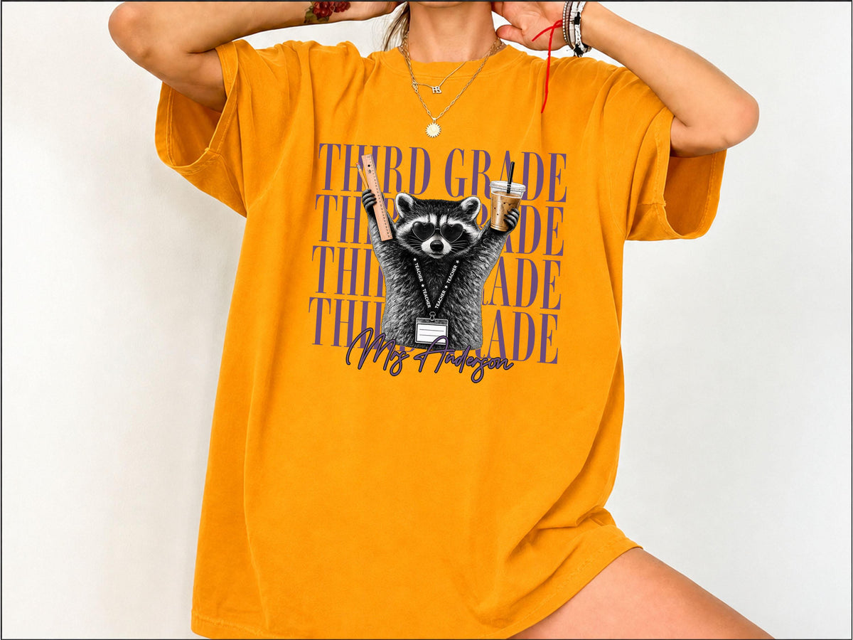 2nd Grade Teacher Shirt, Personalized Second Grade Teacher Shirt, Funny Raccoon Teacher Shirt, Comfort Colors Back to School Teacher Shirt