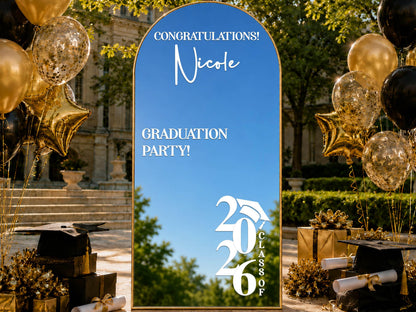 Graduation Welcome Sign, Personalized Class of 2027 Mirror Decal, Vinyl Sticker for Grad Party Decor, Custom Photo Backdrop
