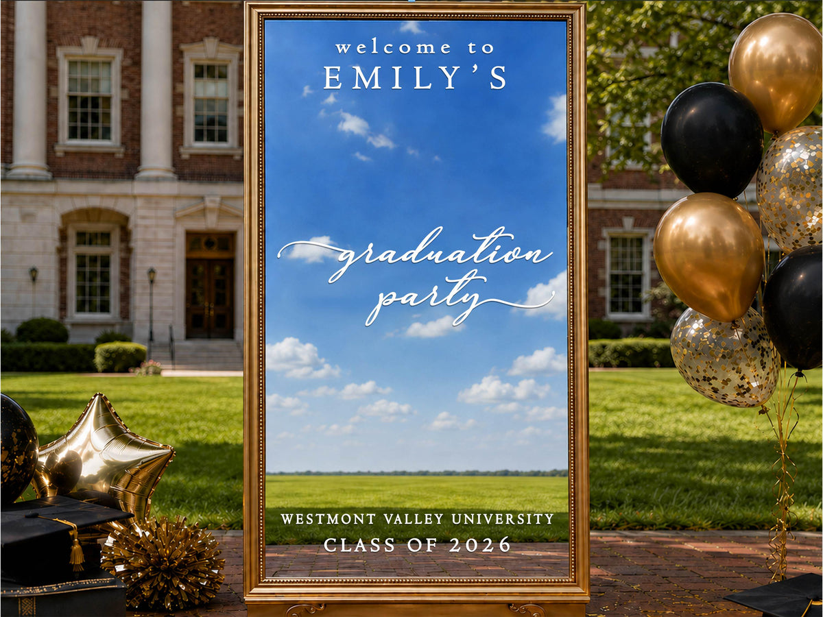 Graduation Welcome Sign, Personalized Class of 2027 Mirror Decal, Vinyl Sticker for Grad Party Decor, Custom Photo Backdrop