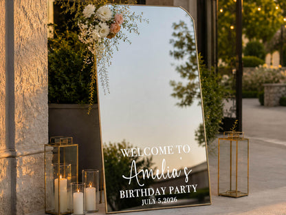 Custom Mirror Decal, Welcome Sign for Wedding Birthday Baby Shower Graduation Party Decor, Personalized Vinyl Sticker for Any Occasion