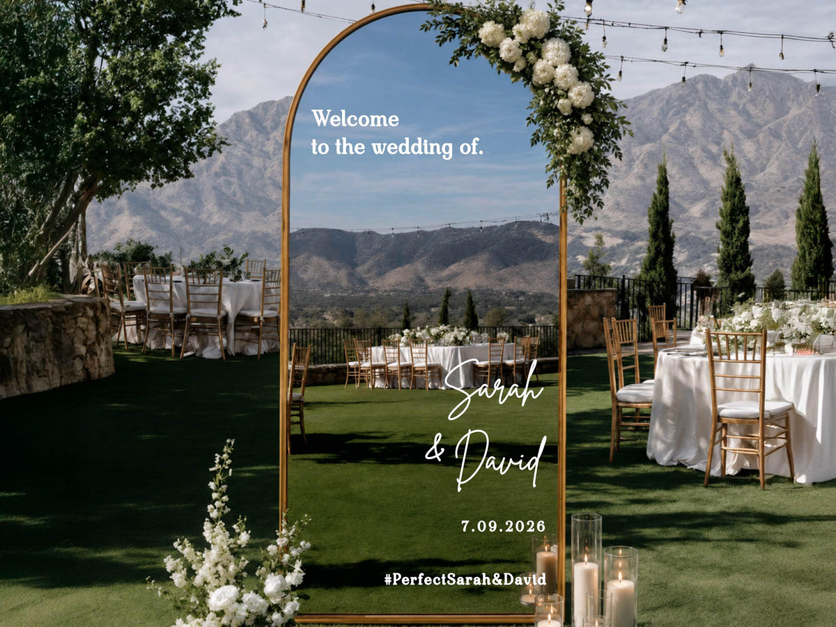 Custom Mirror Decal, Welcome Sign for Wedding Birthday Baby Shower Graduation Party Decor, Personalized Vinyl Sticker for Any Occasion