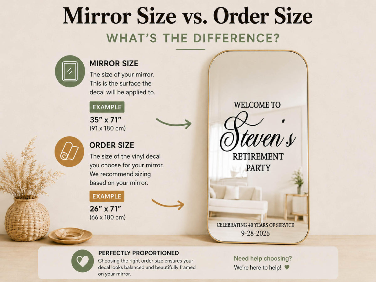 Retirement Party Sign, Custom Mirror Decal, Personalized Mirror Welcome Sign, Vinyl Sticker for Retirement Party Decorations