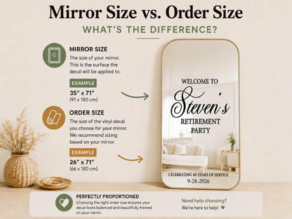 Retirement Party Sign, Custom Mirror Decal, Personalized Mirror Welcome Sign, Vinyl Sticker for Retirement Party Decorations