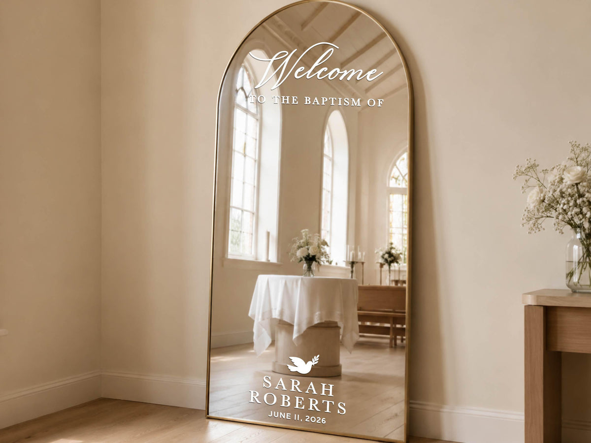 Baptism Welcome Sign, Custom Mirror Decal, Personalized Baptism Vinyl Sticker, Christening Party Decor