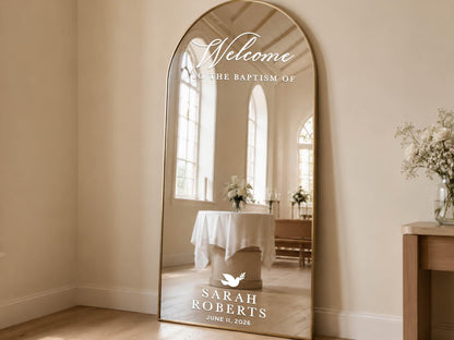 Baptism Welcome Sign, Custom Mirror Decal, Personalized Baptism Vinyl Sticker, Christening Party Decor