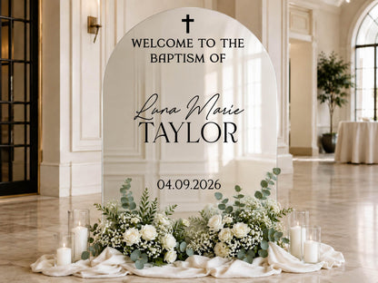 Baptism Welcome Sign, Custom Mirror Decal, Personalized Baptism Vinyl Sticker, Christening Party Decor