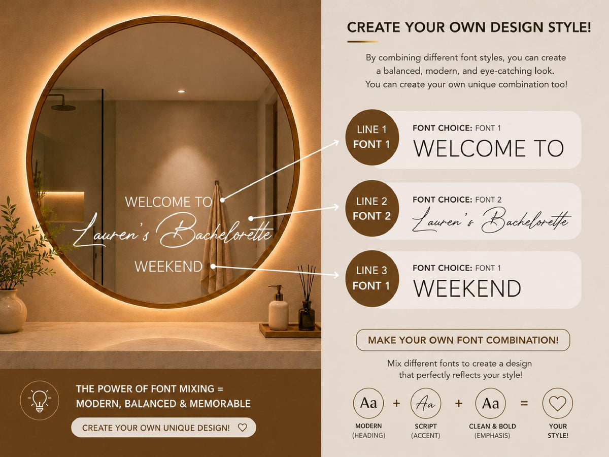 Custom Mirror Decal with Vinyl Lettering, Personalized Vinyl Sticker for Mirror Welcome Sign, Wedding Mirror Decal, Event or Home Decor